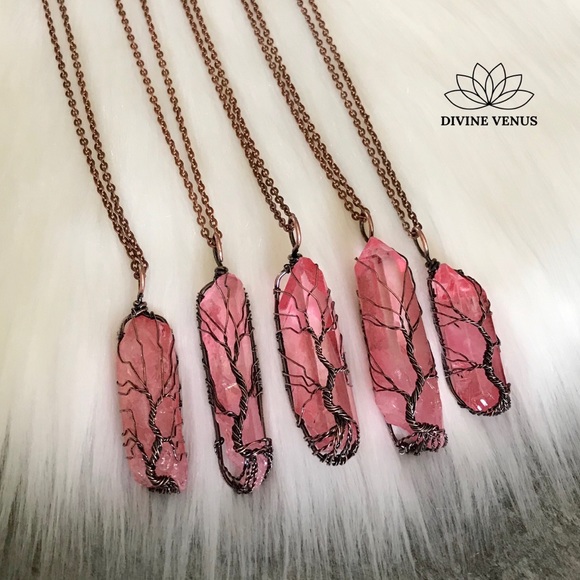 Natural Quartz Wire Wrapped Tree of Life Necklace - Picture 2 of 8